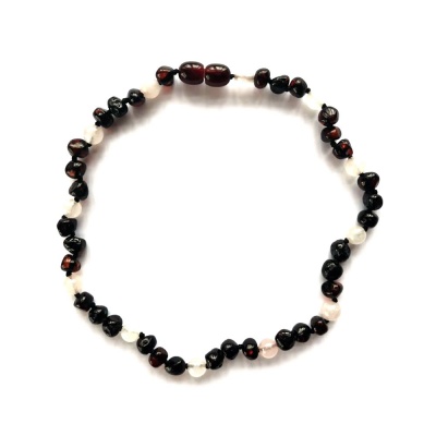 Dark Cherry Amber and Rose Quartz Necklace